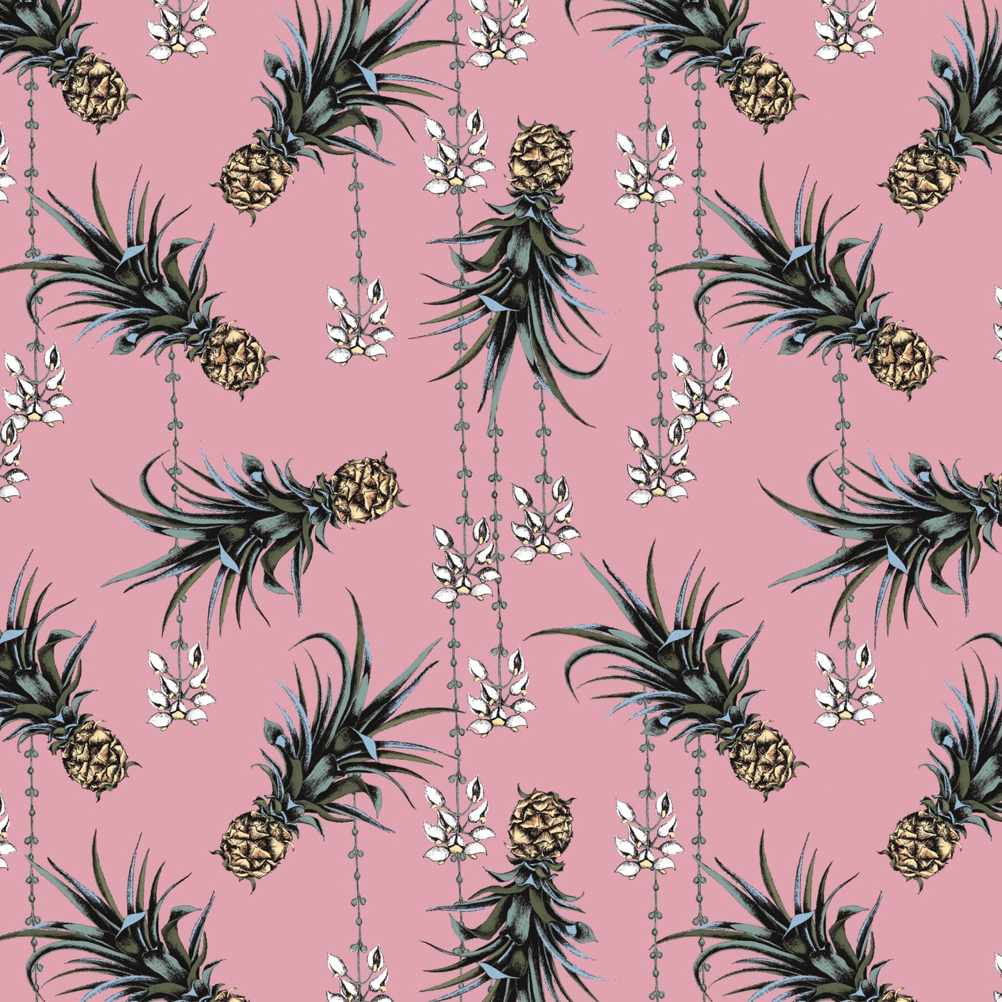 Pineapple And Petals Fabric - Flamingo - Petronella Hall