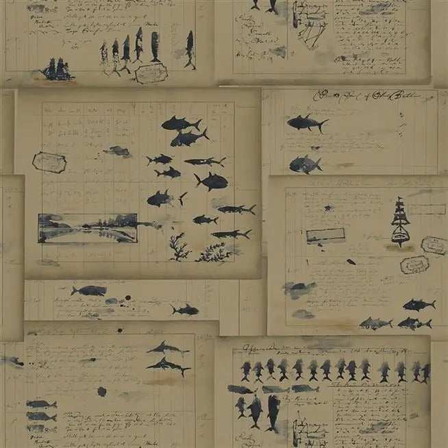 Captains Log Indigo Wallpaper