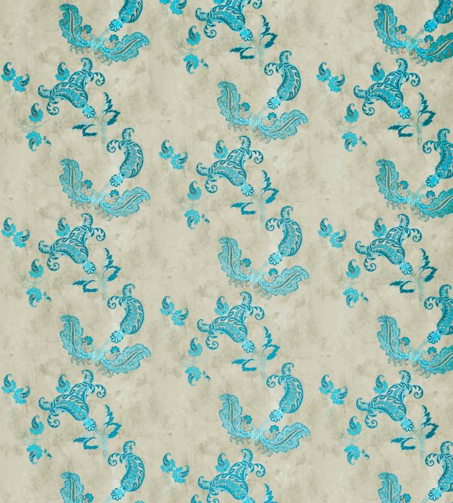 Paisley Wallpaper - Turquoise on Old Grey - BG0800-202 - Barneby Gates