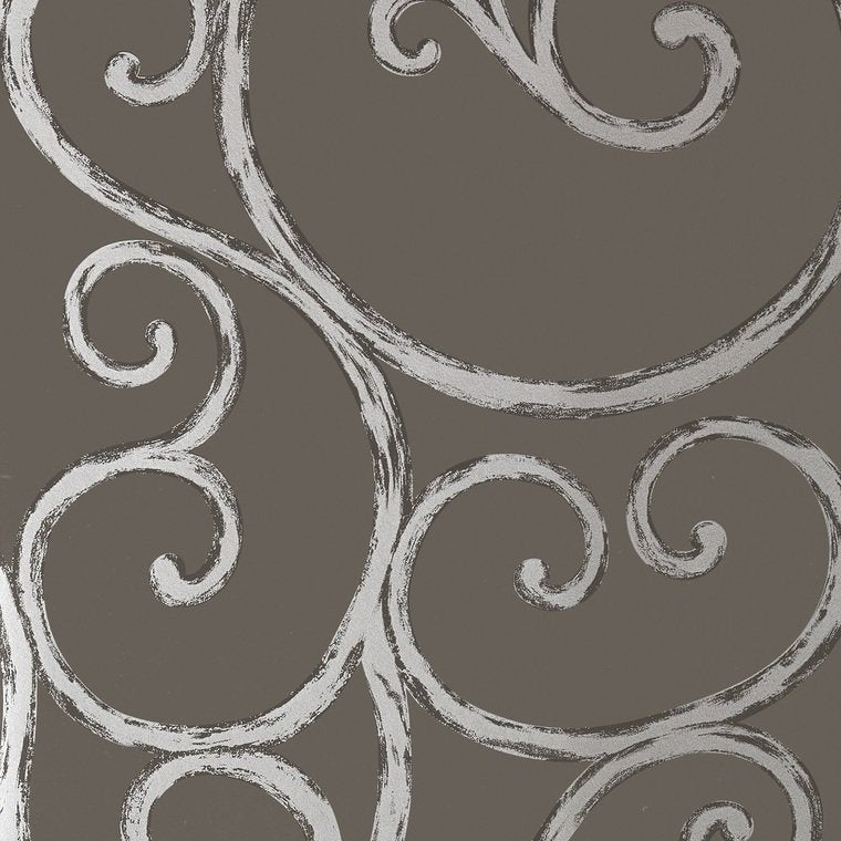 Palace Gate Wallpaper - Silver on Charcoal - AT6052 - Anna French
