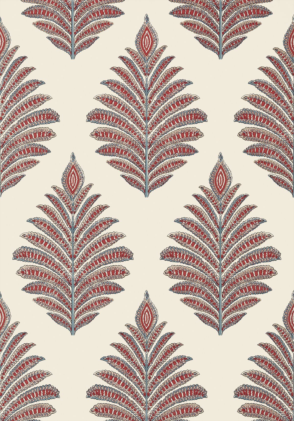 Palampore Leaf Wallpaper - Red and Blue - AT78726 - Anna French