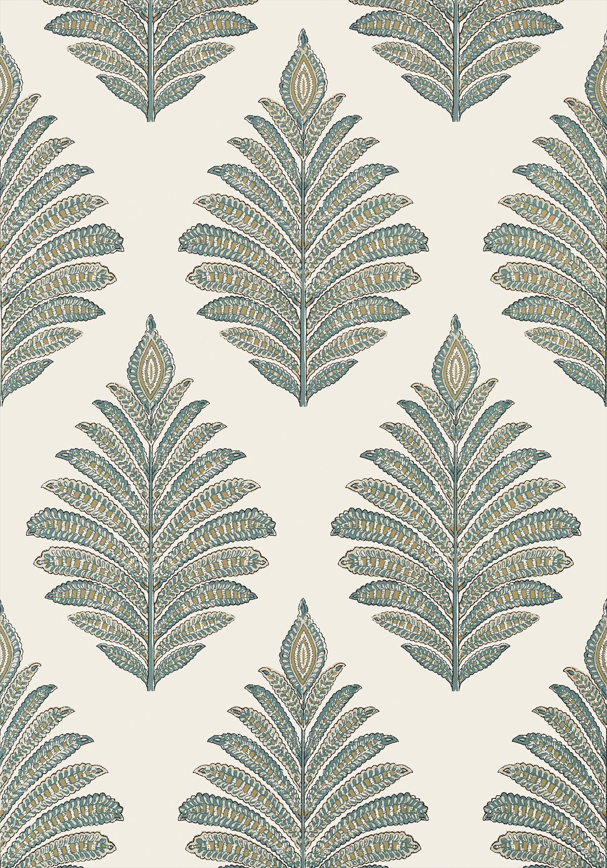 Palampore Leaf Wallpaper - Robin's Egg and Beige - AT78723 - Anna French