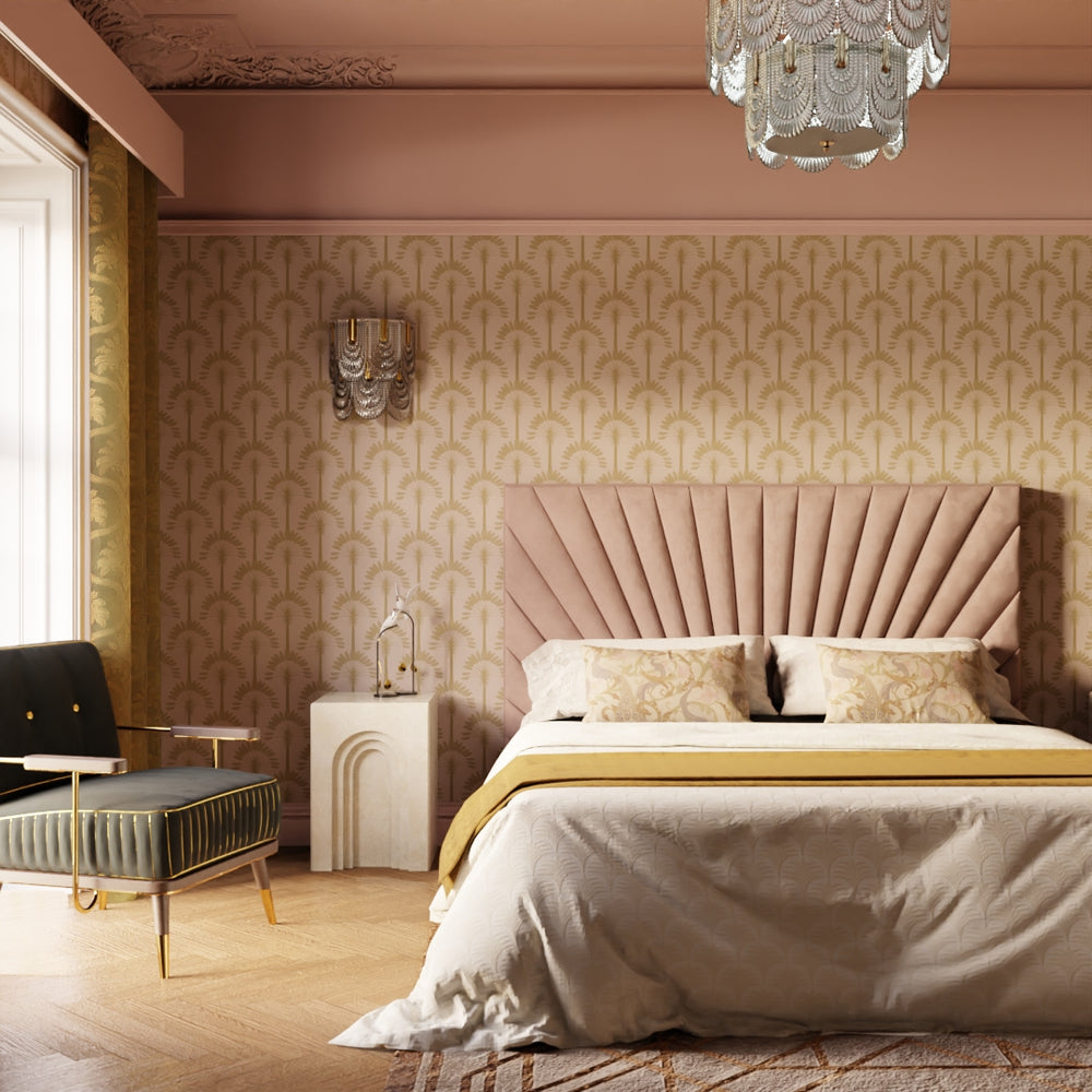 Palmette Wallpaper - Dusty Pink & Gold - Lucie Annabel