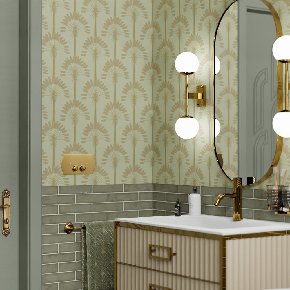 Palmette Wallpaper - Olive & Gold - Lucie Annabel