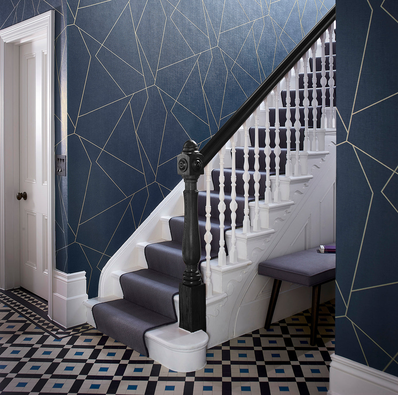 Parapet Wallpaper - Indigo - HTWW112078 - Harlequin