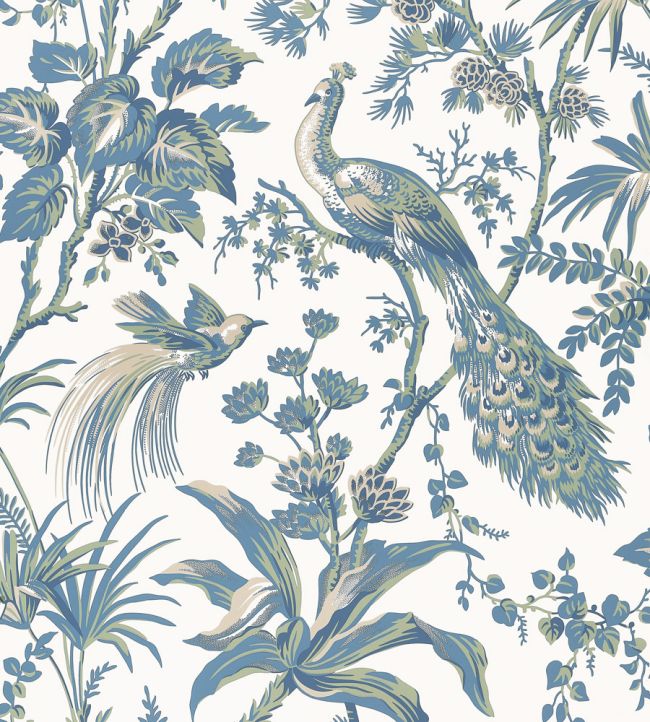 Peacock Toile Wallpaper - Blue and Green - AT57830 - Anna French