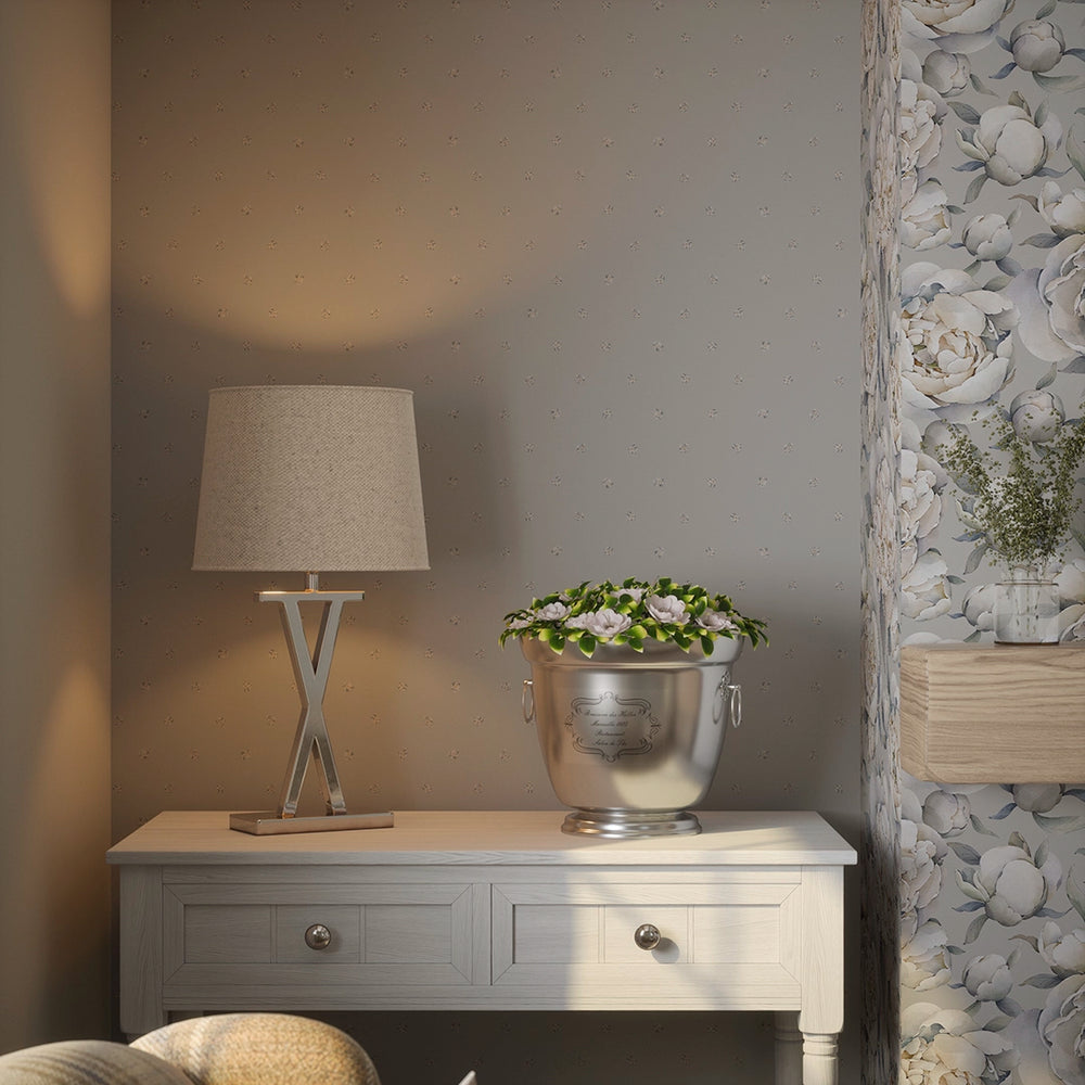 Petite Peonies Wallpaper - Vintage Grey - Lucie Annabel