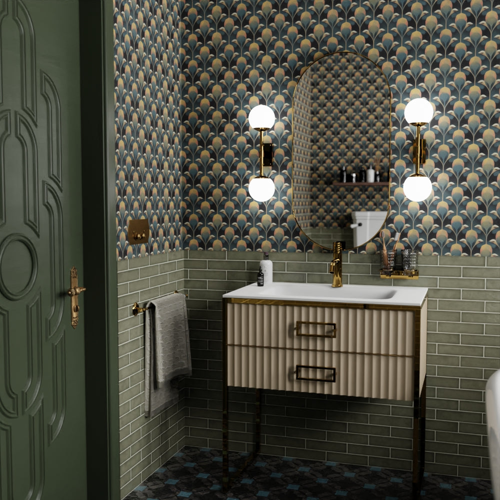 Plume de Paon Wallpaper - Rustic Green, Ochre & Teal - Lucie Annabel