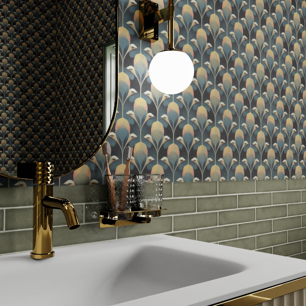 Plume de Paon Wallpaper - Rustic Green, Ochre & Teal - Lucie Annabel