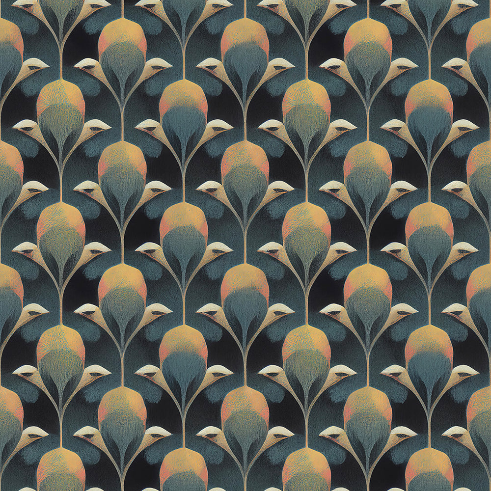 Plume de Paon Wallpaper - Rustic Green, Ochre & Teal - Lucie Annabel