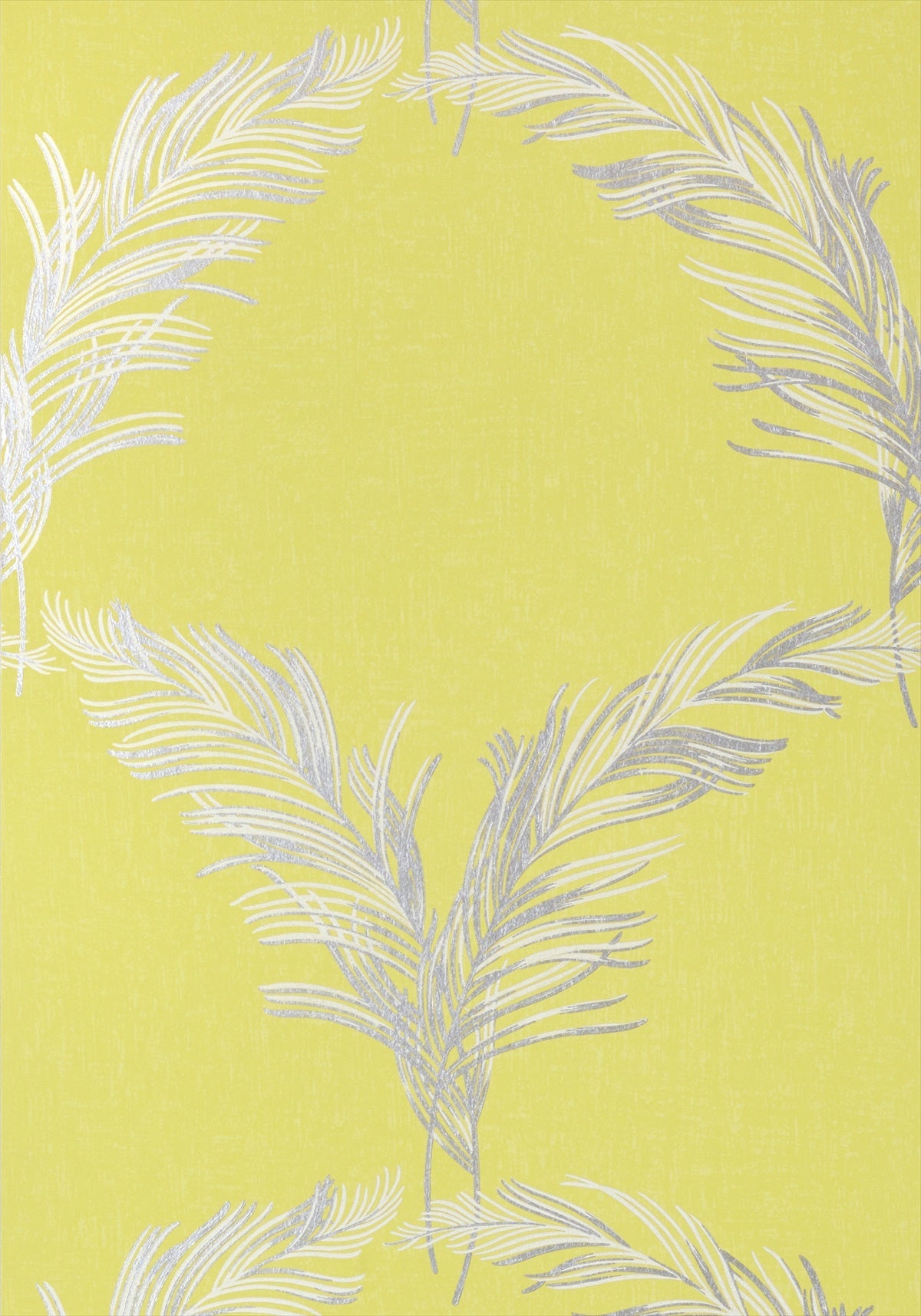 Plumes Wallpaper - Metallic Silver on Citron - AT7925 - Anna French