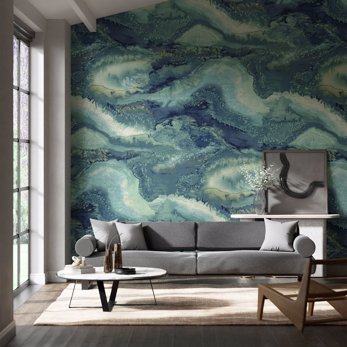 Reflected Obsidian Wallpaper - Azurite - HQN2112852 - Harlequin