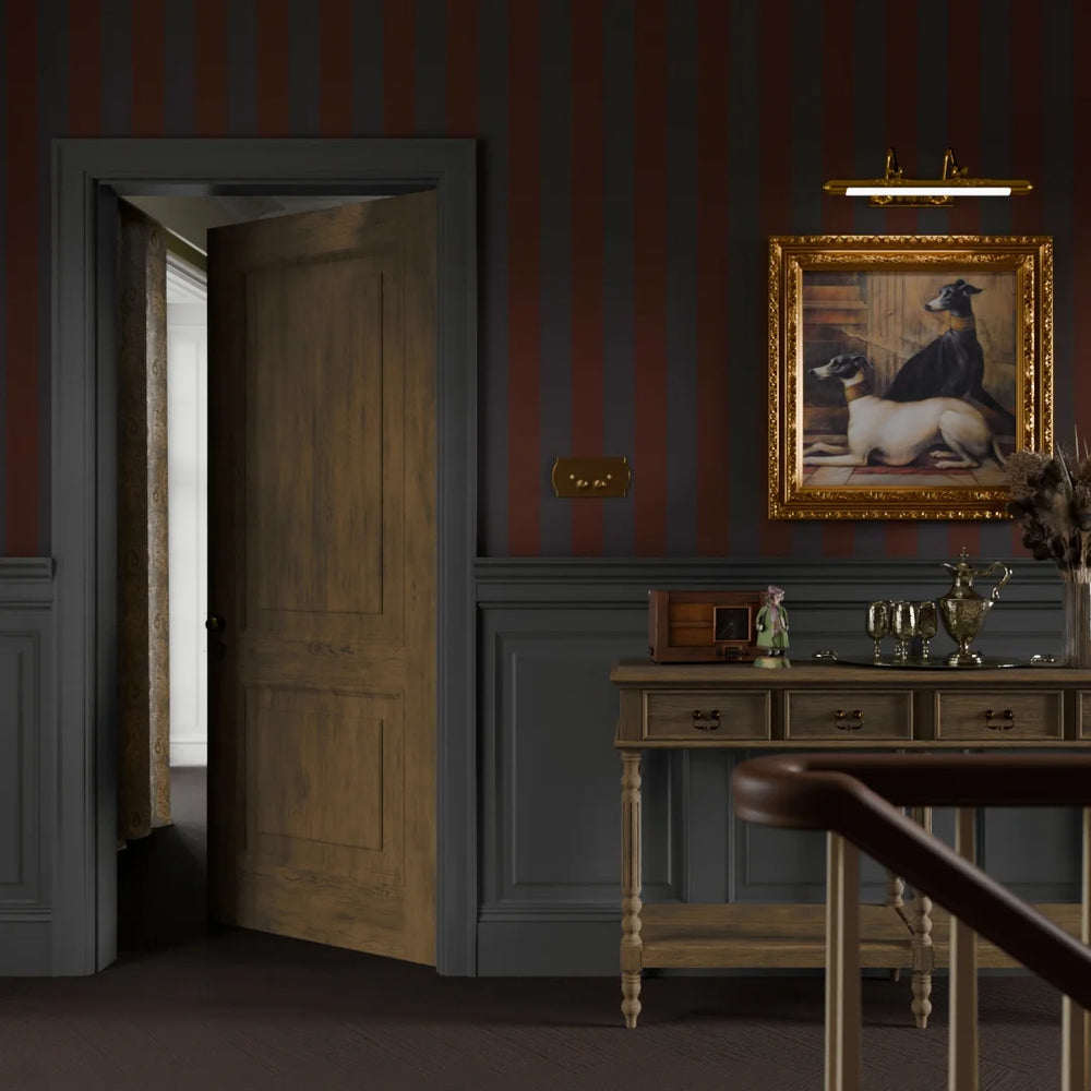 Regent Stripe Wallpaper - Garnet & Oxford Blue - Lucie Annabel