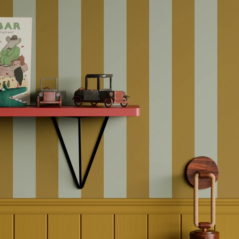 Regent Stripe Wallpaper - Mustard & Warm Grey - Lucie Annabel