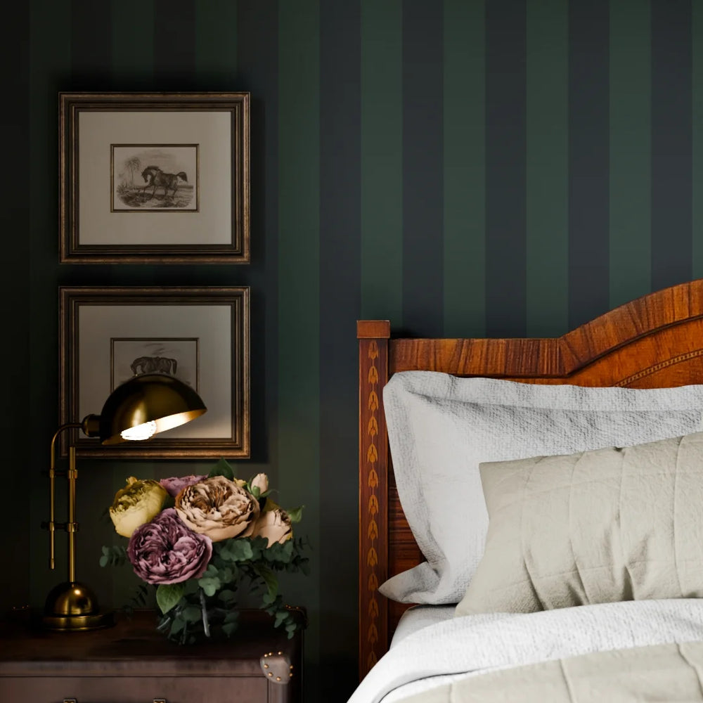 Regent Stripe Wallpaper - Oxford Blue & Pine Green - Lucie Annabel