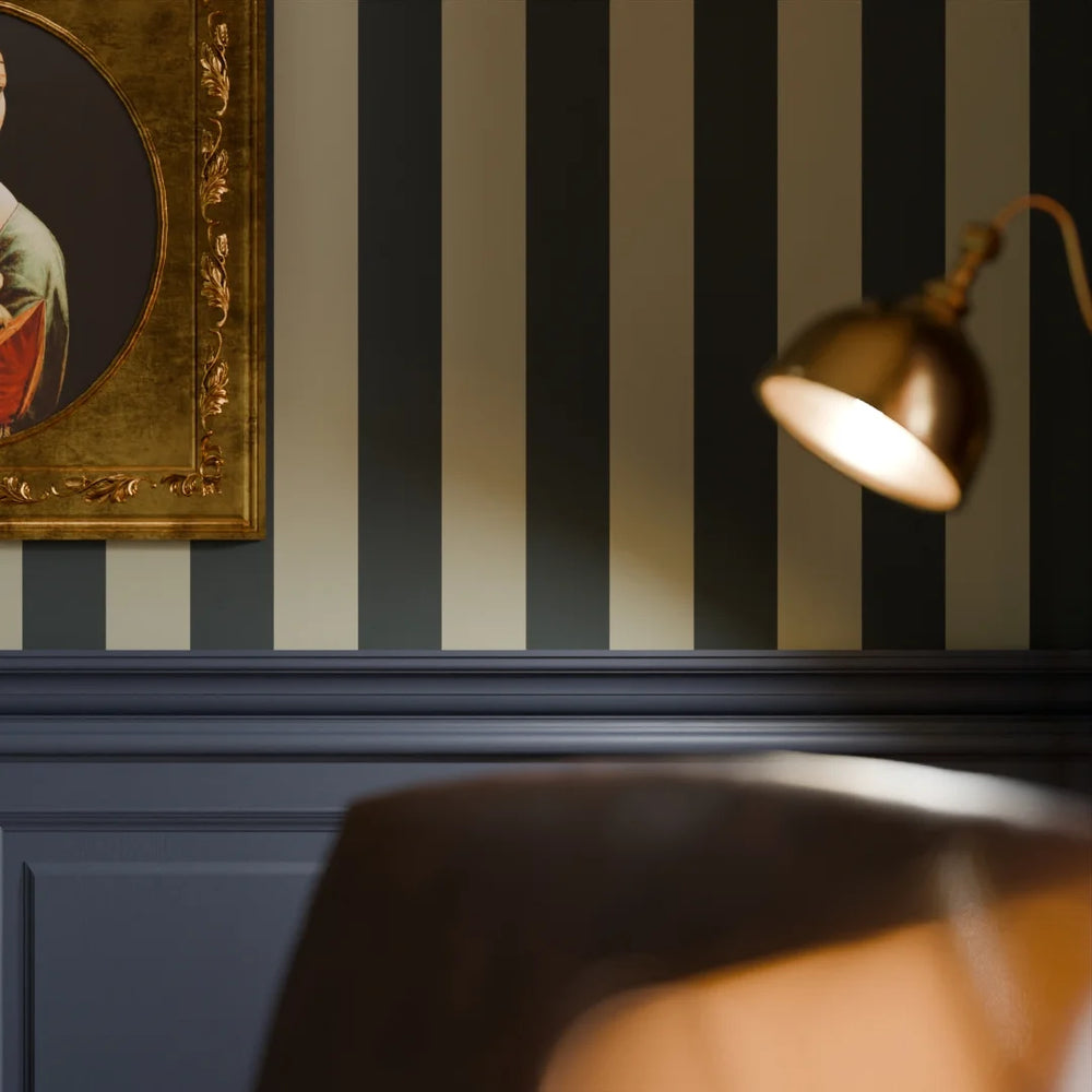 Regent Stripe Wallpaper - Oxford Blue & Warm Grey - Lucie Annabel