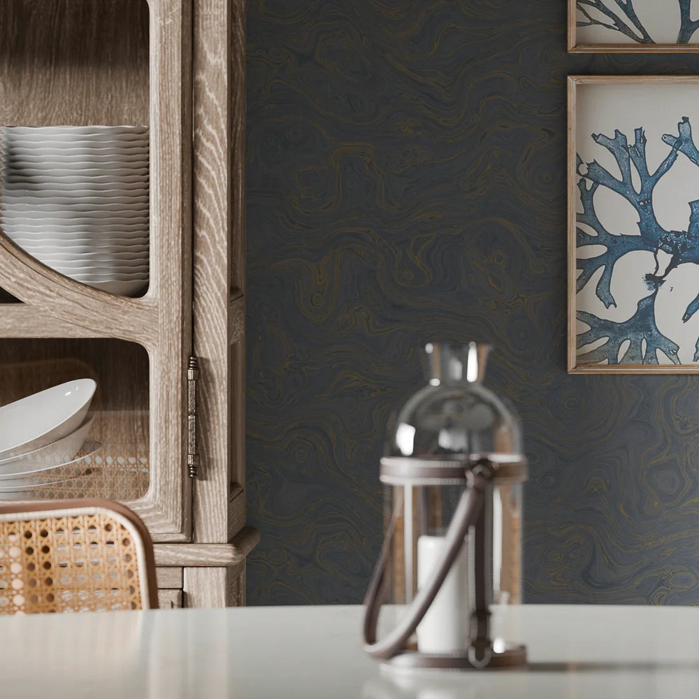 Rockpool Marble Wallpaper - Classic Navy - Lucie Annabel