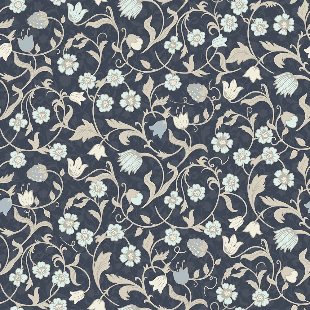 Rosehill Cottage Wallpaper - Duck Egg & Vintage Cream on Classic Navy - Lucie Annabel