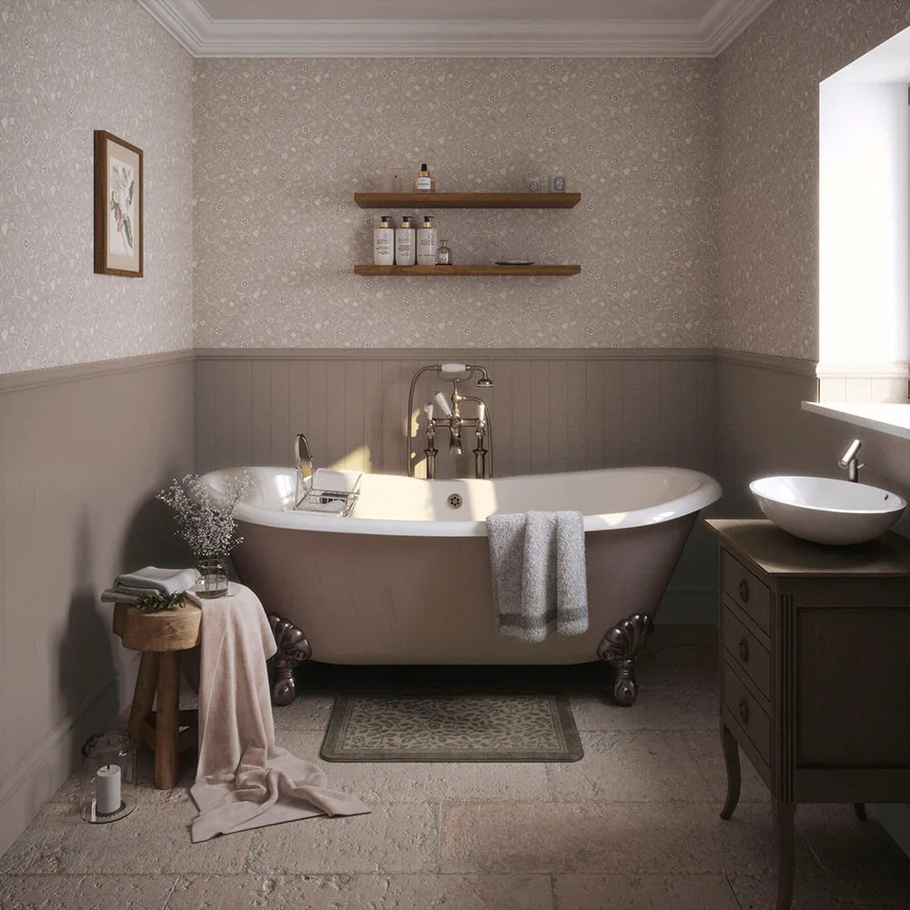 Rosehill Cottage Wallpaper - Vintage Cream & Linen on Moon Grey - Lucie Annabel