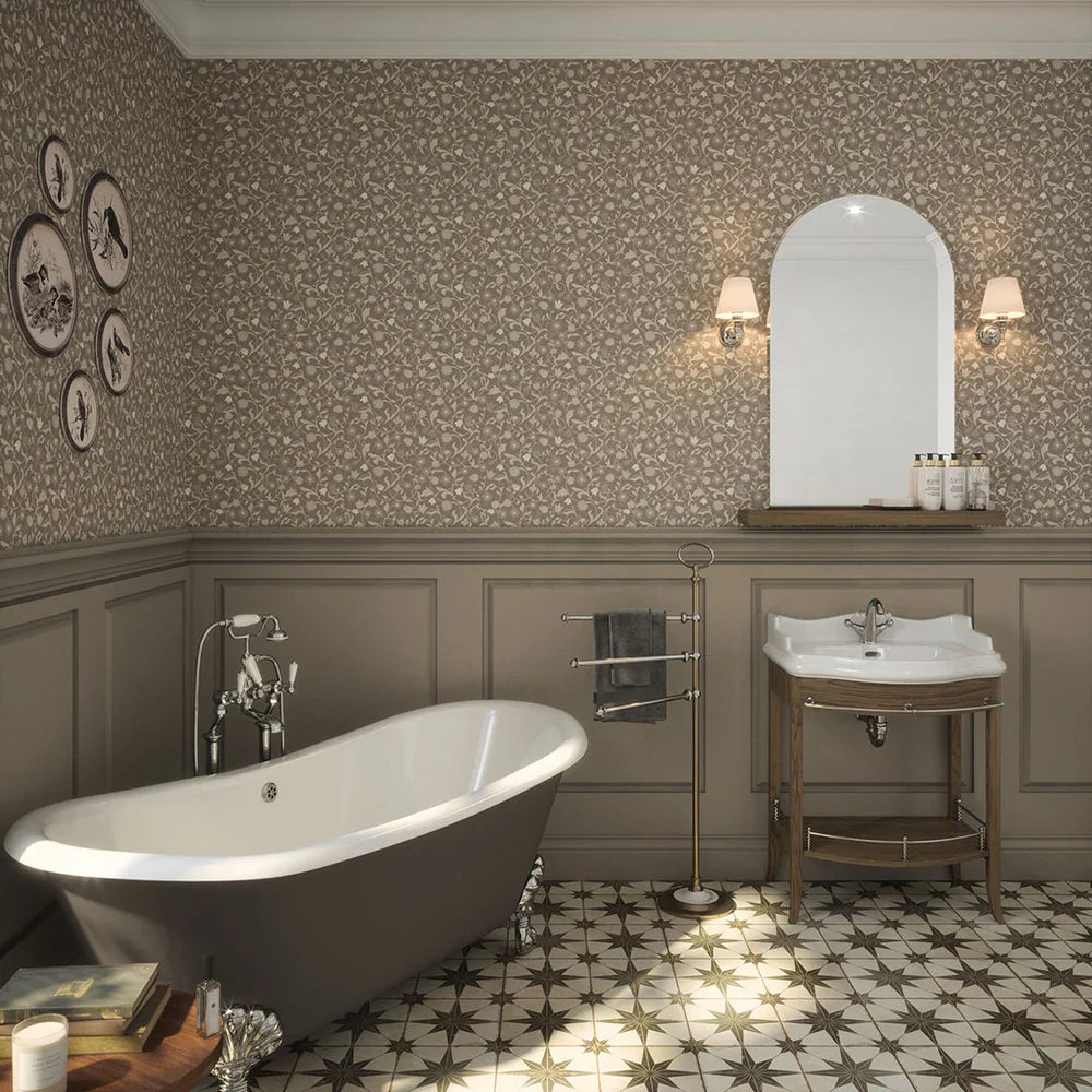 Rosehill Cottage Wallpaper - Vintage Cream on Earl Grey - Lucie Annabel