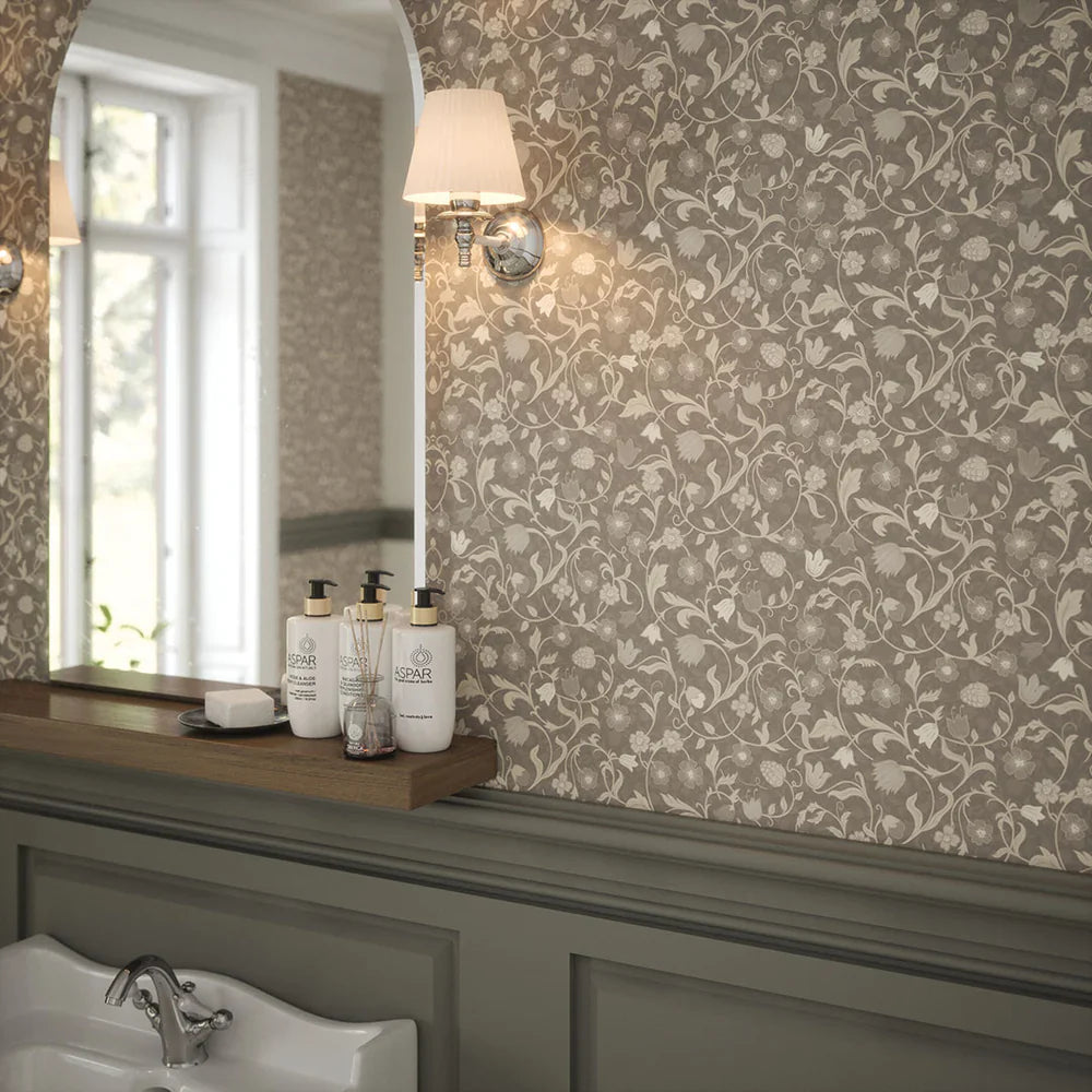 Rosehill Cottage Wallpaper - Vintage Cream on Earl Grey - Lucie Annabel