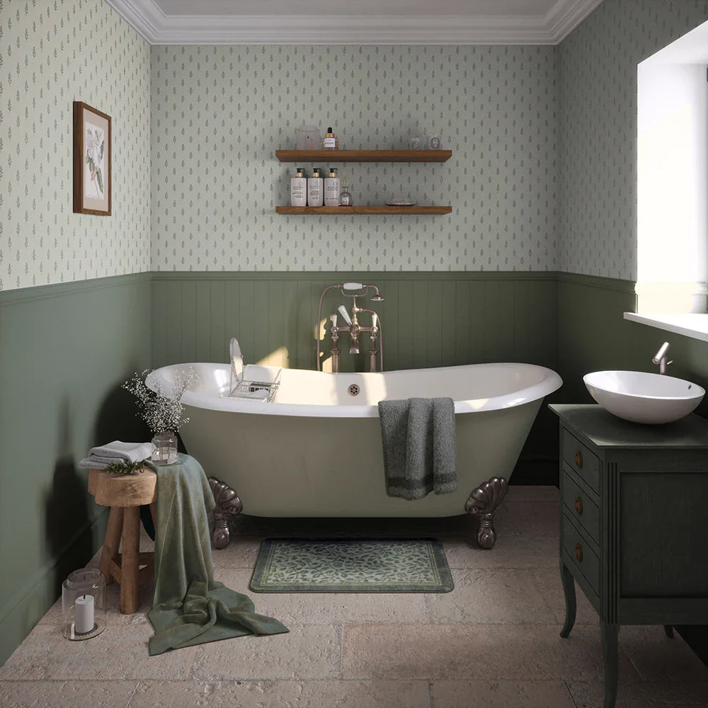 Rowan Wallpaper - Smokey Green on Cream - Lucie Annabel