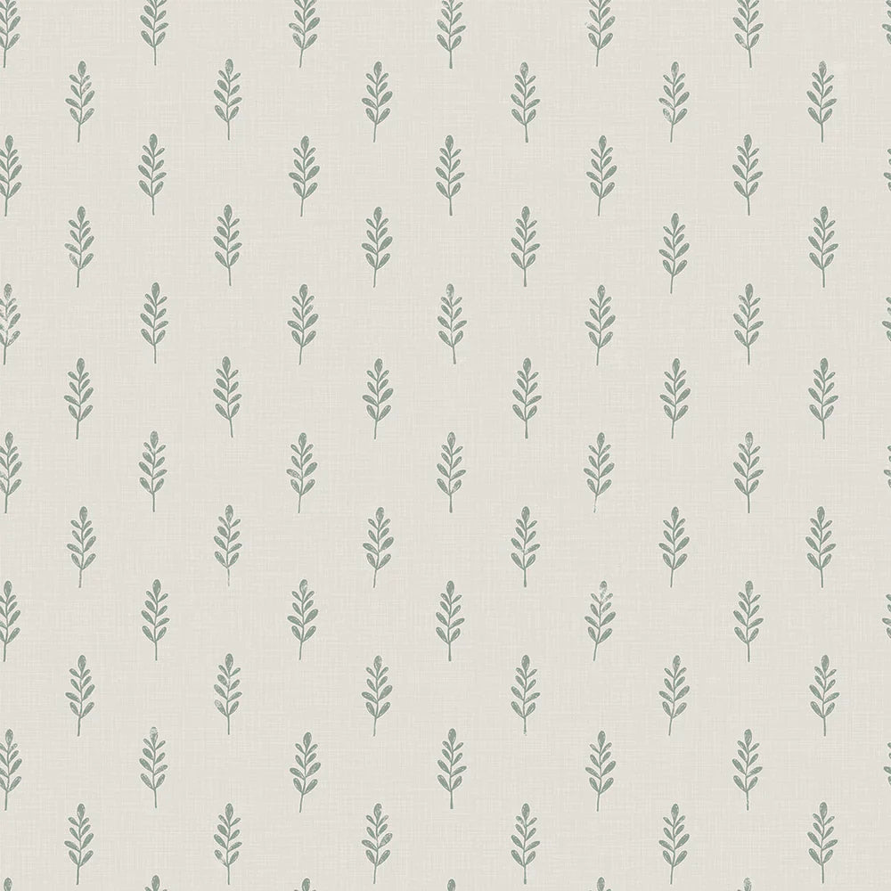 Rowan Wallpaper - Smokey Green on Cream - Lucie Annabel