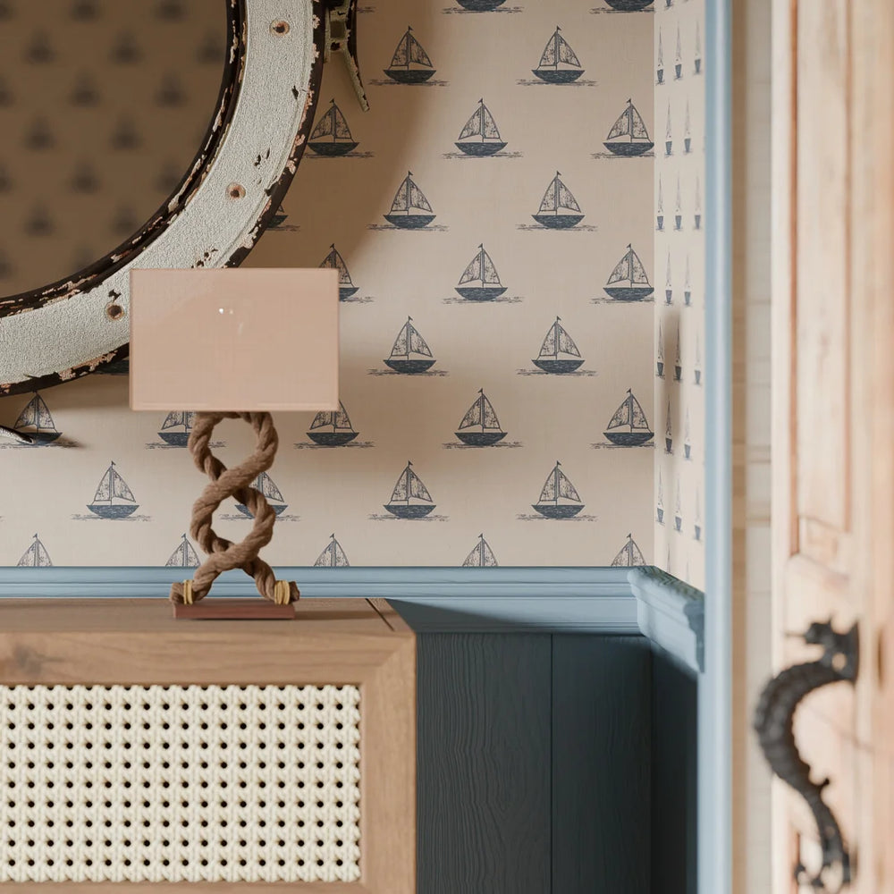 Sail Away Wallpaper - Classic Navy on Soft Spice - Lucie Annabel