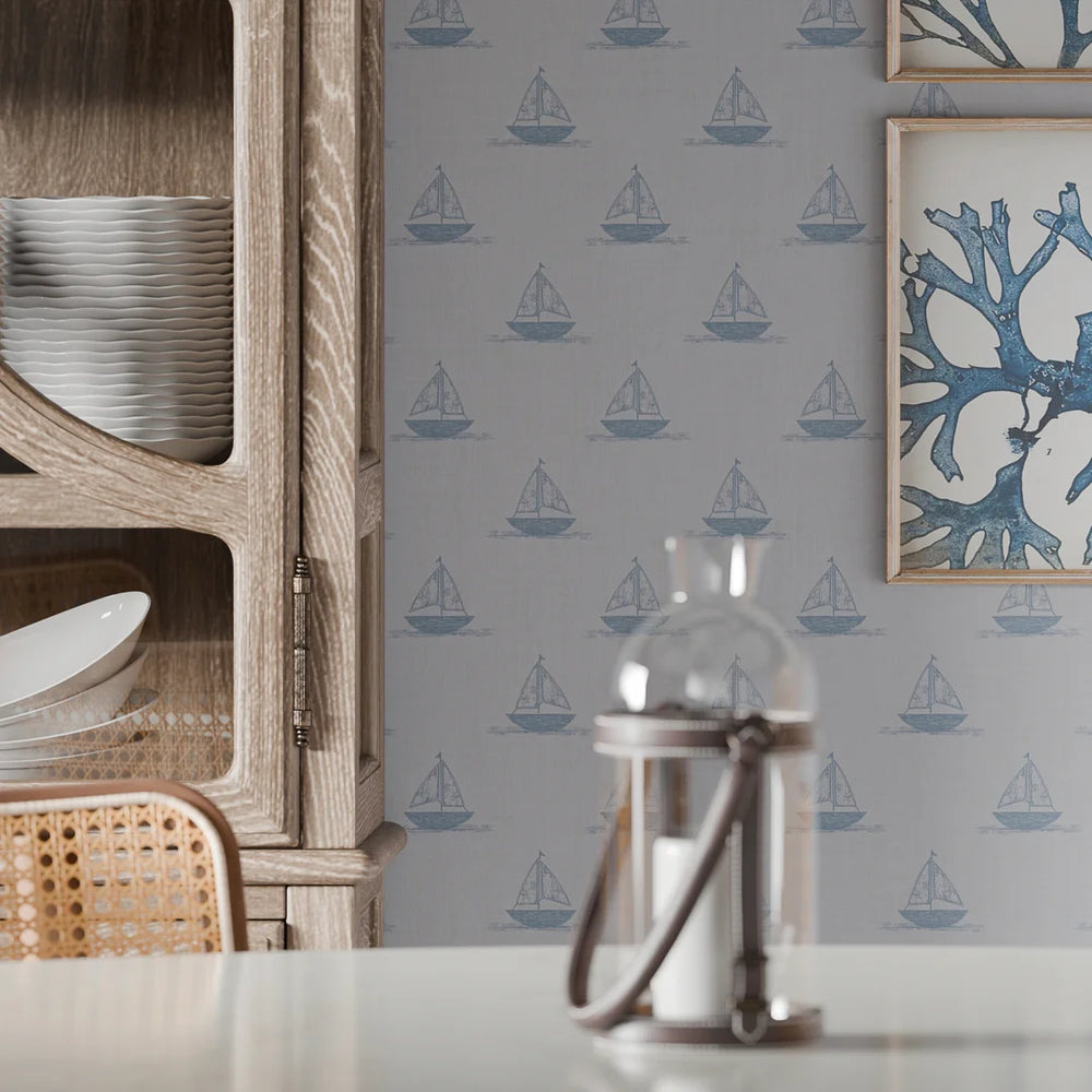 Sail Away Wallpaper - Cornflower Blue - Lucie Annabel