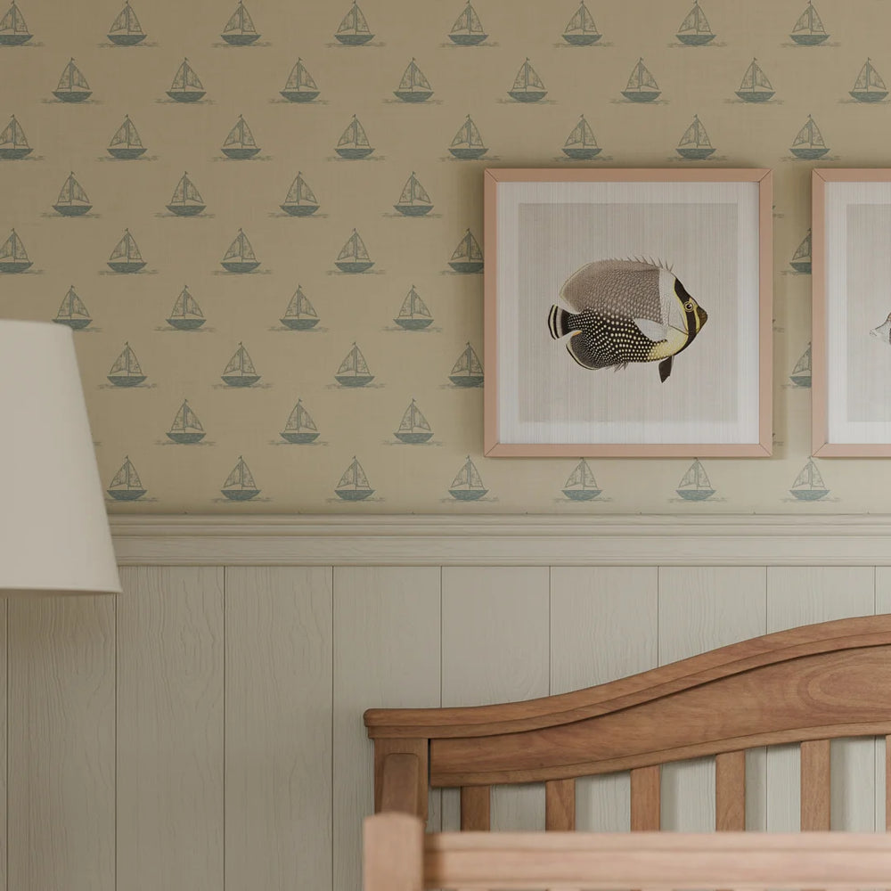 Sail Away Wallpaper - Teal on Lemon Meringue - Lucie Annabel