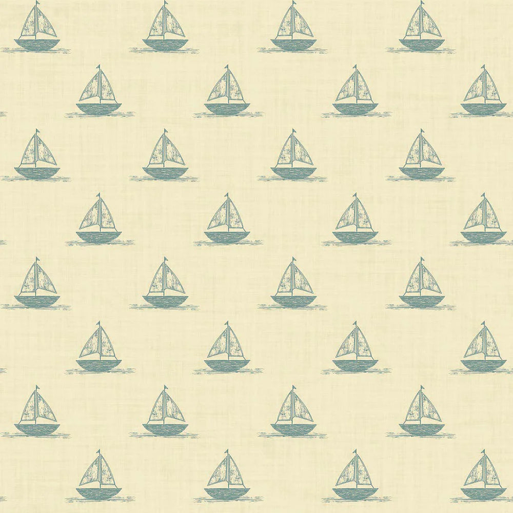 Sail Away Wallpaper - Teal on Lemon Meringue - Lucie Annabel