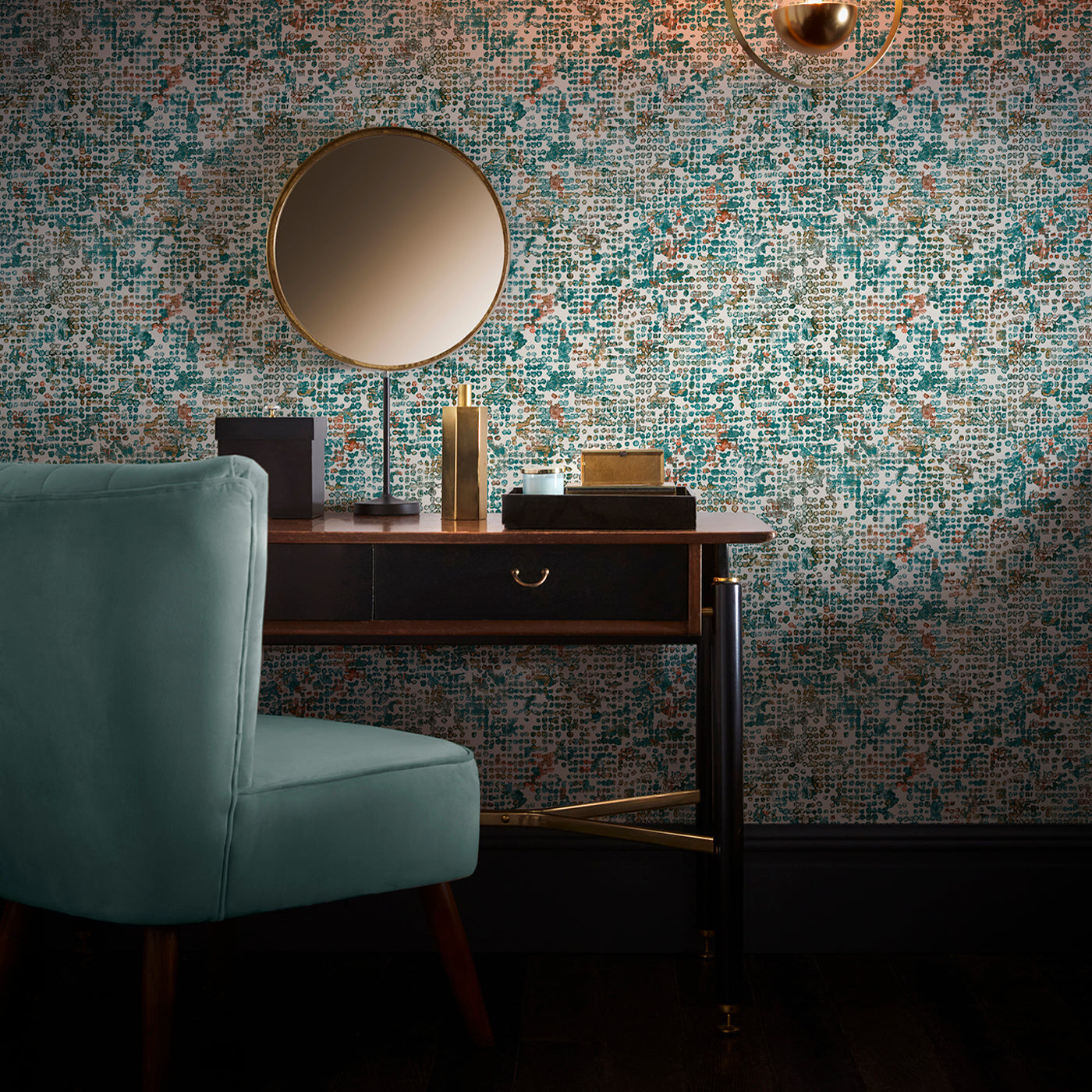 Scintilla Wallpaper - Teal/Spice - Clarke & Clarke