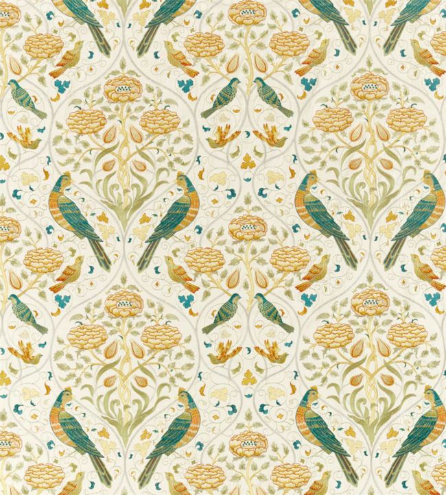 Seasons By May Embroidery Fabric - Sea Glass/Brick - 236826 - Morris & Co