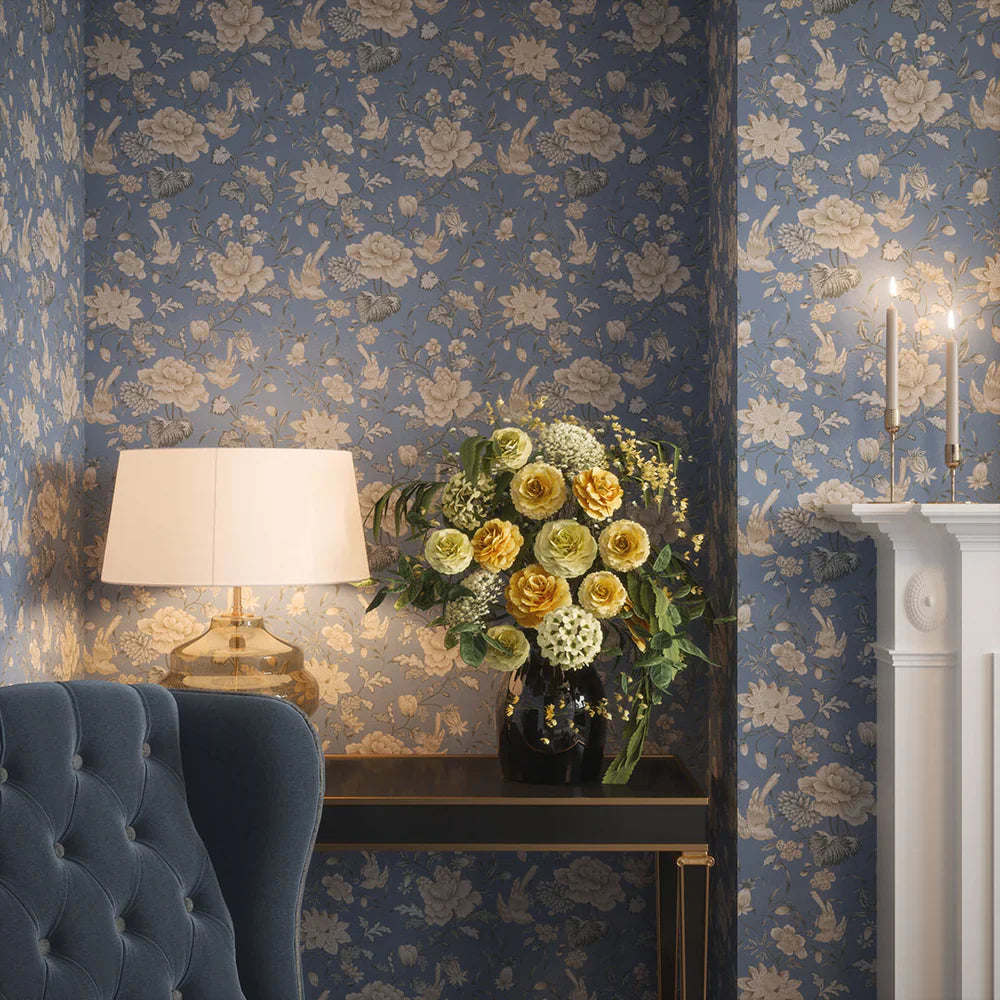 Serenity Wallpaper - Bluebell & Vintage Cream - Lucie Annabel