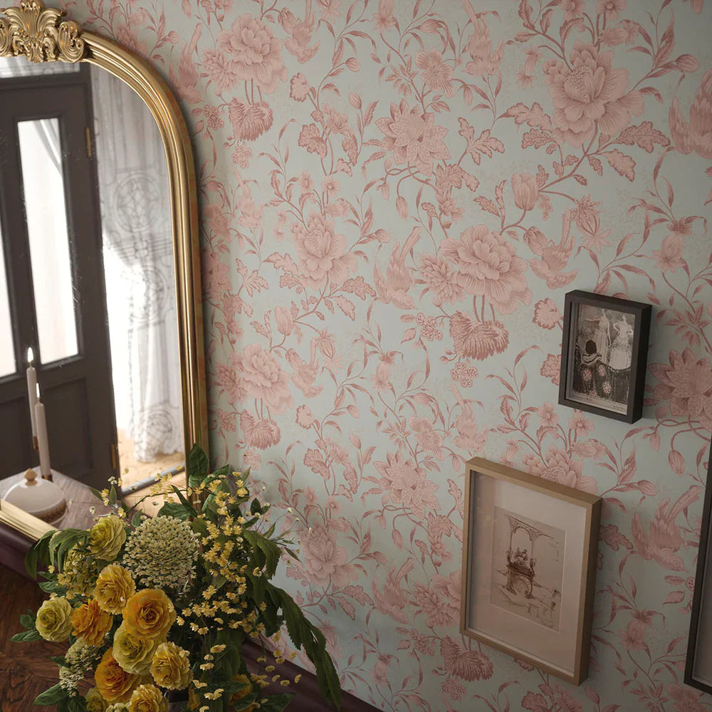 Serenity Wallpaper - Duck Egg & Sweet Pink - Lucie Annabel