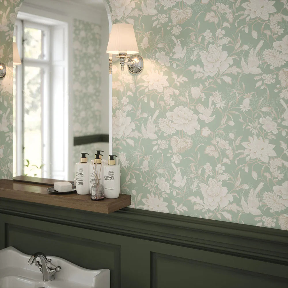 Serenity Wallpaper - Mint Sorbet & Vintage Cream - Lucie Annabel