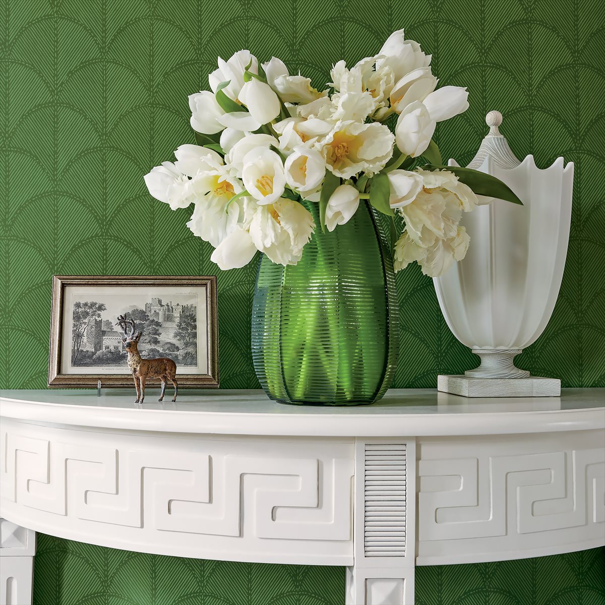 Seton Scallop Wallpaper - Emerald Green - AT9688 - Anna French