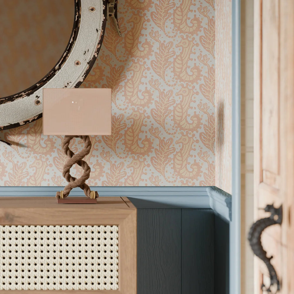 Shetland Seahorses Wallpaper - Lemon Meringue on Duck Egg - Lucie Annabel