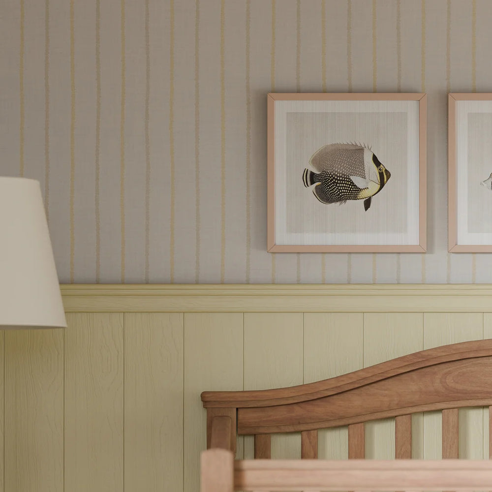 Shoreline Stripes Wallpaper - Lemon Meringue & Gold on Pearl White - Lucie Annabel