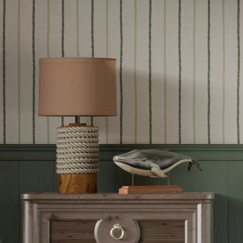 Shoreline Stripes Wallpaper - Slow Cooked Sage & Rustic Green on Sand - Lucie Annabel