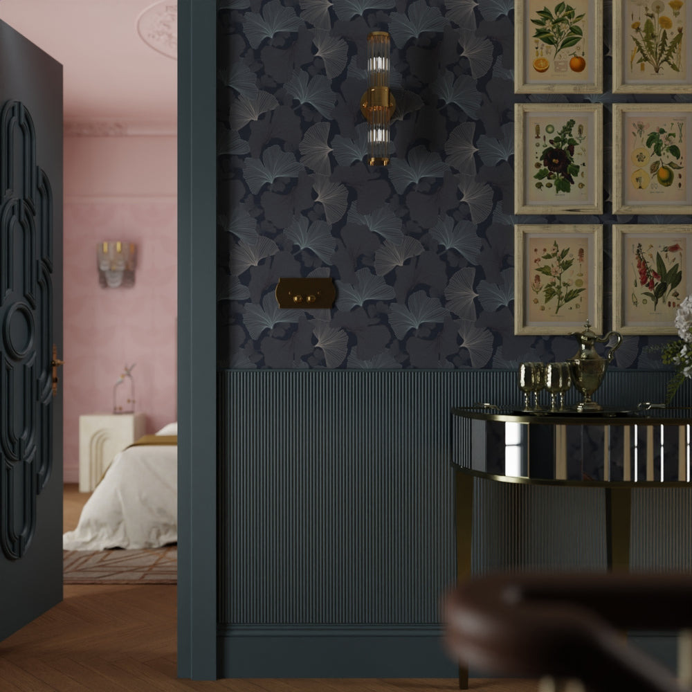 Silver Apricot Wallpaper - Classic Navy & Mineral - Lucie Annabel