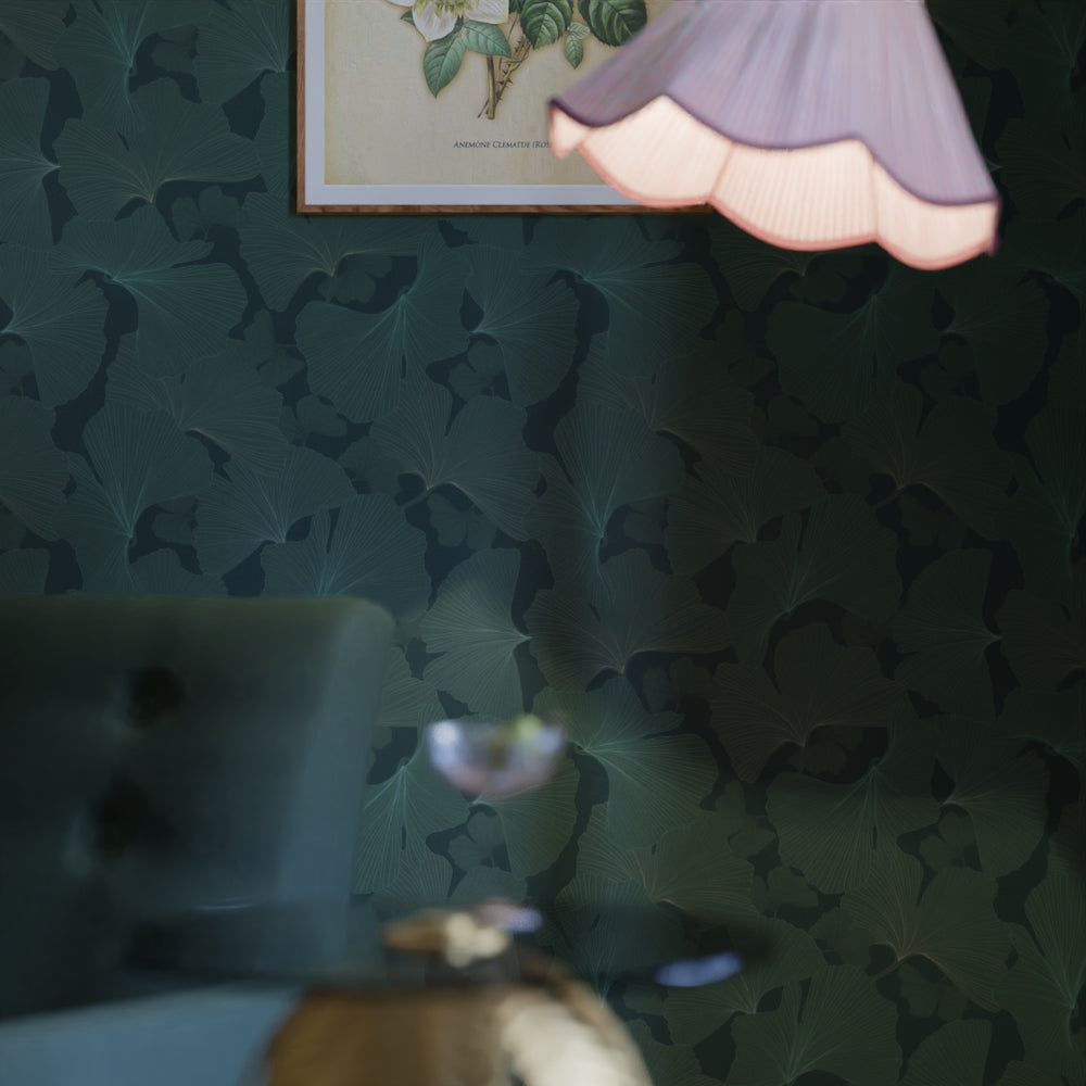 Silver Apricot Wallpaper - Teal & Rustic Green - Lucie Annabel