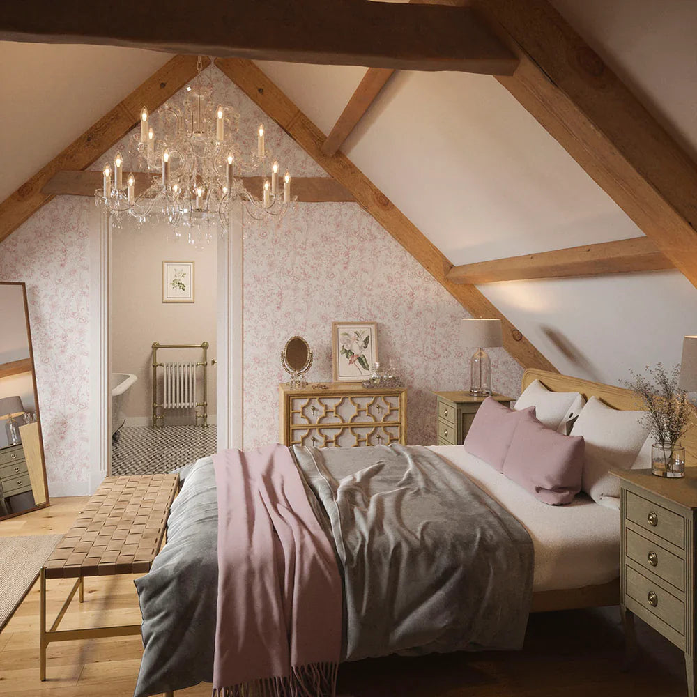 Sketched Meadow Wallpaper - Dusky Pink on White - Lucie Annabel