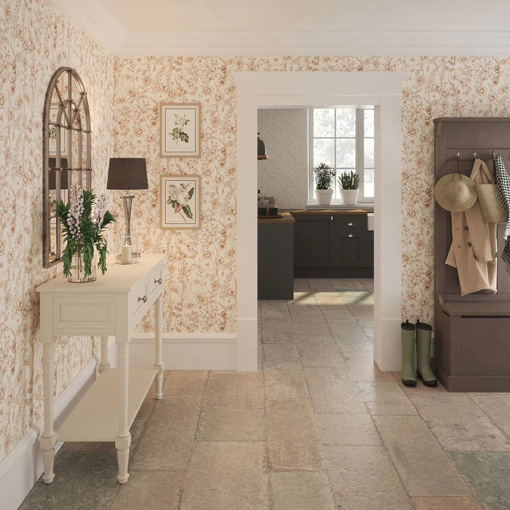 Sketched Meadow Wallpaper - Spice on Windsor Cream - Lucie Annabel