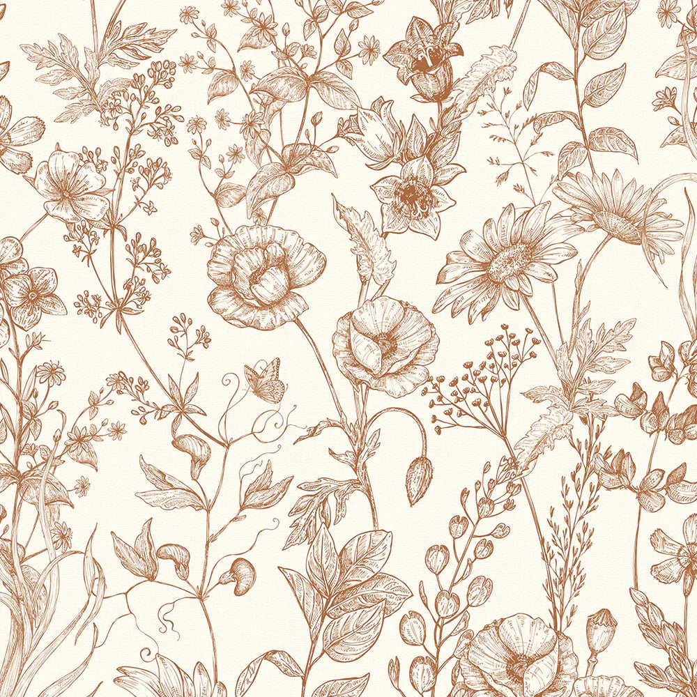 Sketched Meadow Wallpaper - Spice on Windsor Cream - Lucie Annabel