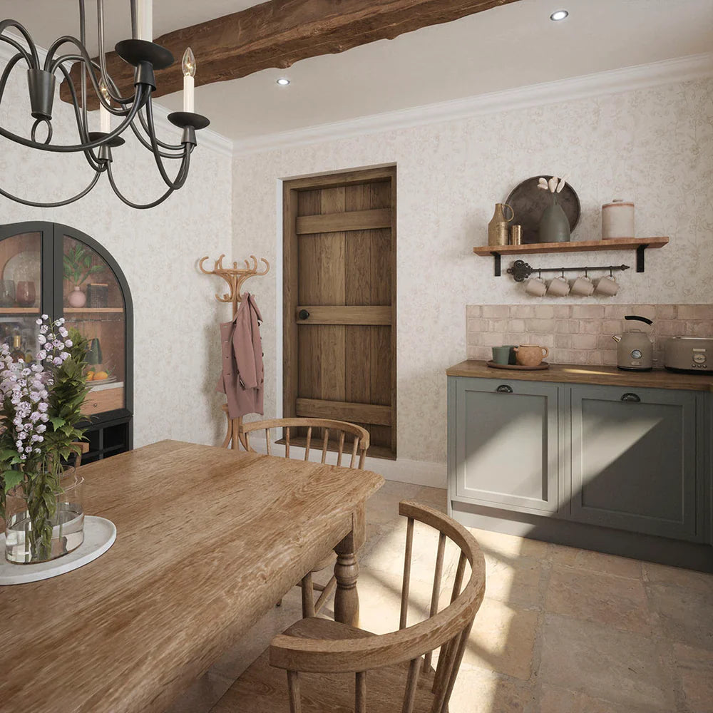 Sketched Meadow Wallpaper - Stone on Windsor Cream - Lucie Annabel