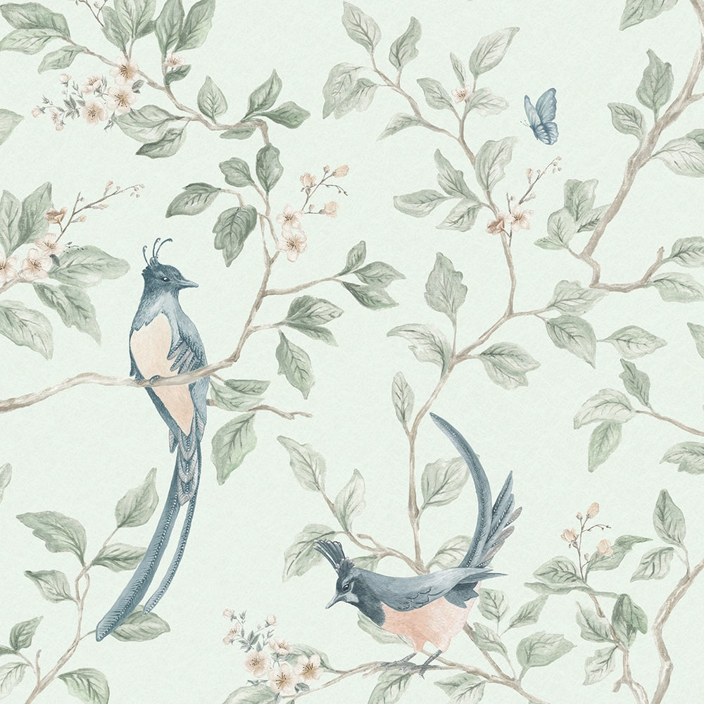 Song of The Lovebirds Wallpaper - Duck Egg - Lucie Annabel