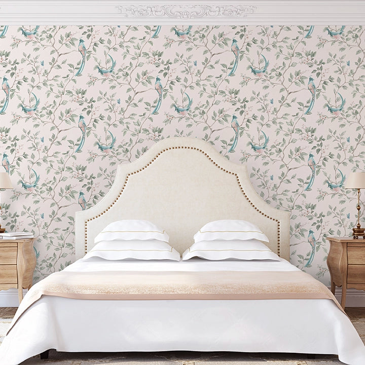 Song of The Lovebirds Wallpaper - Soft Pink - Lucie Annabel