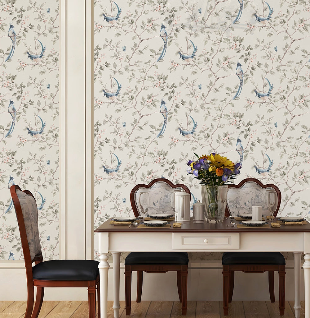 Song of The Lovebirds Wallpaper - Warm Grey - Lucie Annabel
