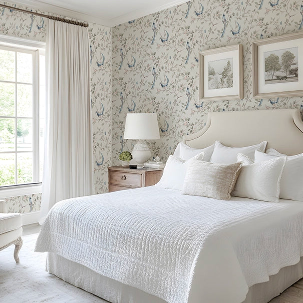 Song of The Lovebirds Wallpaper - Warm Grey - Lucie Annabel